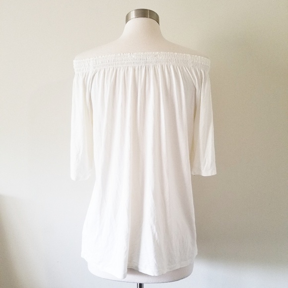 Michael Kors Smocked Off-The-Shoulder Top Natural - Picture 2 of 8